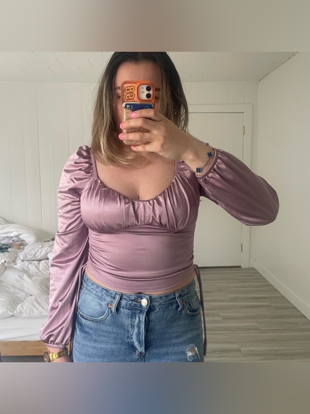 Satin off the‎ shoulder top size S by Madden NYC